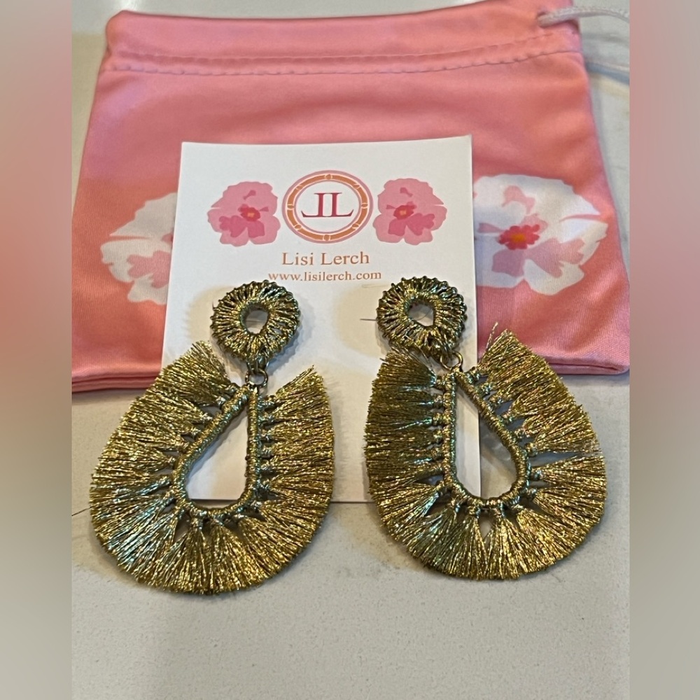 Lisi Lerch Gold Fringe Statement Earrings NWT